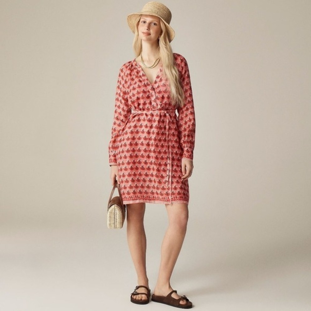 NWT!! J. CREW Cabana Mini Dress Block Print Ramie Coral Multi‎ Cover Up XX-Small